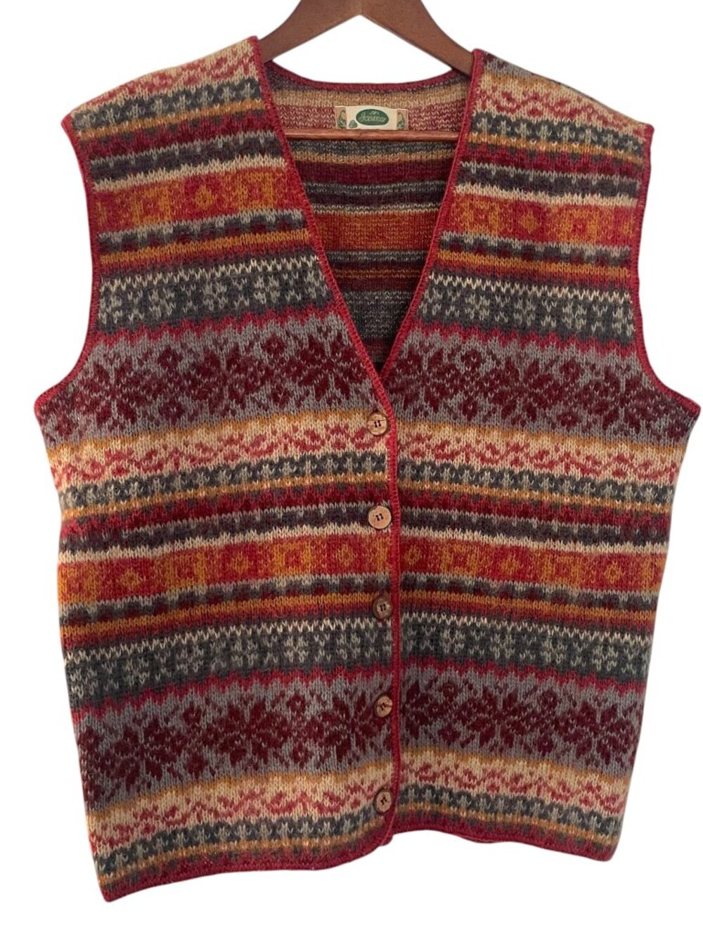 Icewear Wool Sweater Vest XL Womens Autumn Earth Tones Fair Isle Nordic Iceland